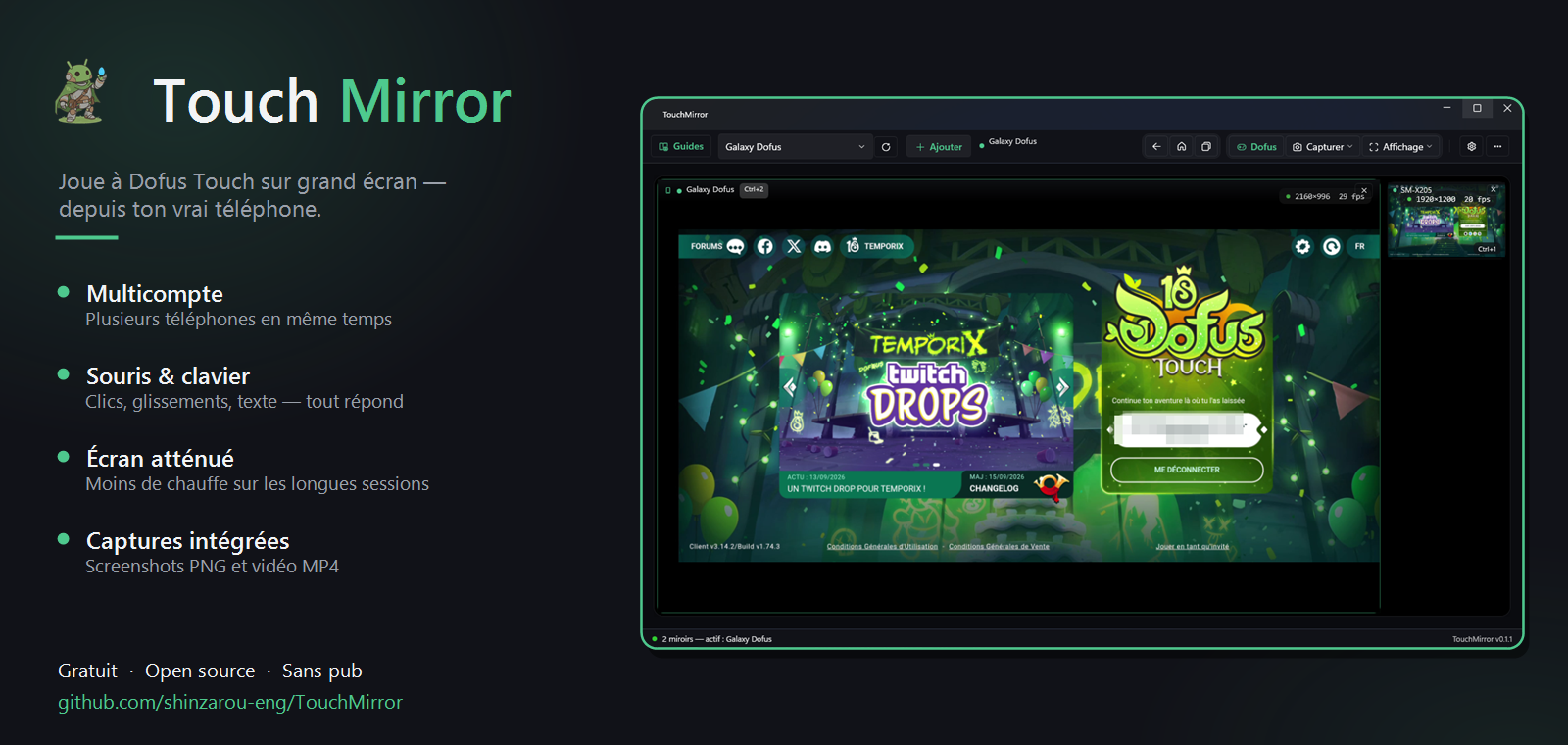Présentation de TouchMirror avec Dofus Touch sur PC